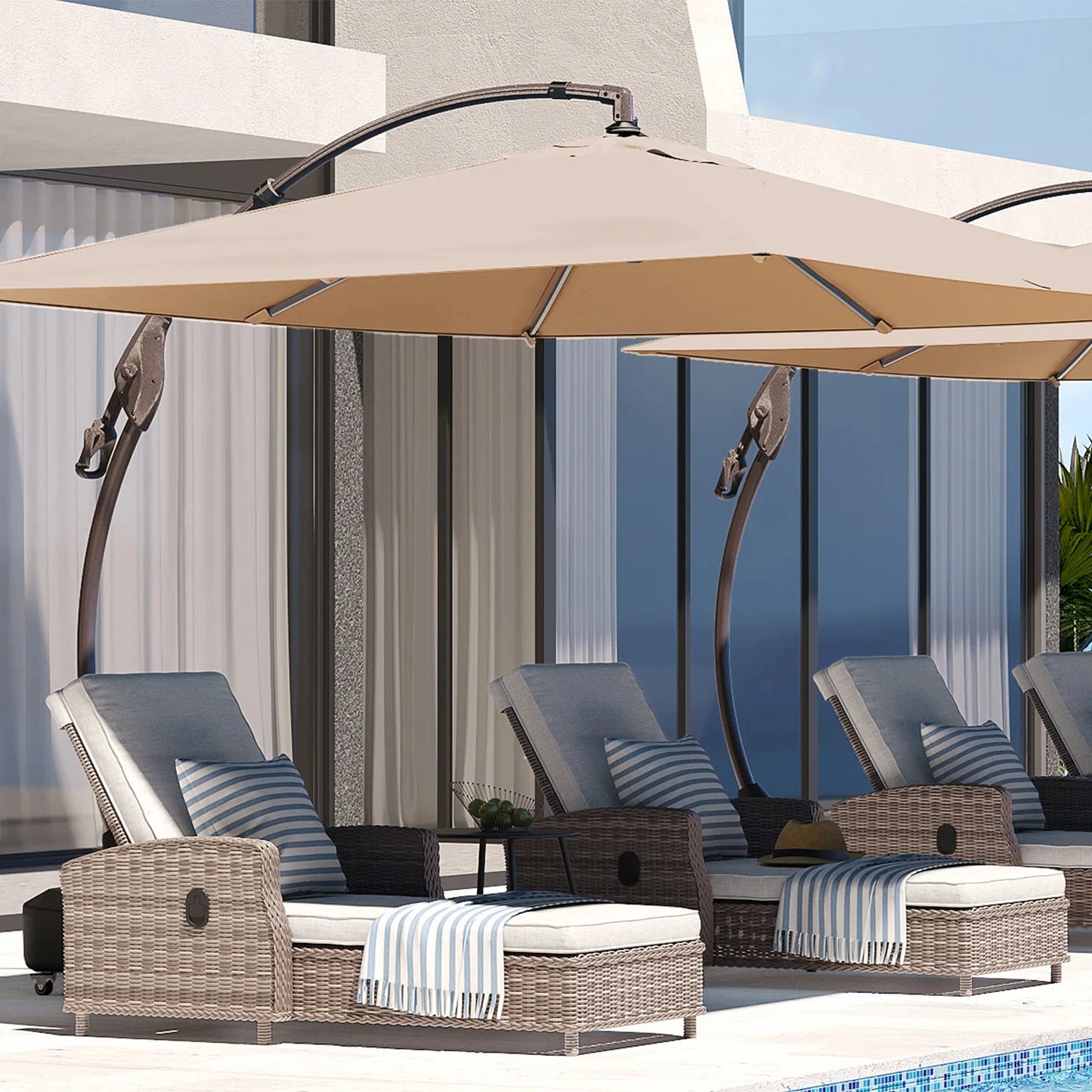 Outdoor Aluminum Cantilever Rectangle Offset Umbrella with Base 10x13 Ft