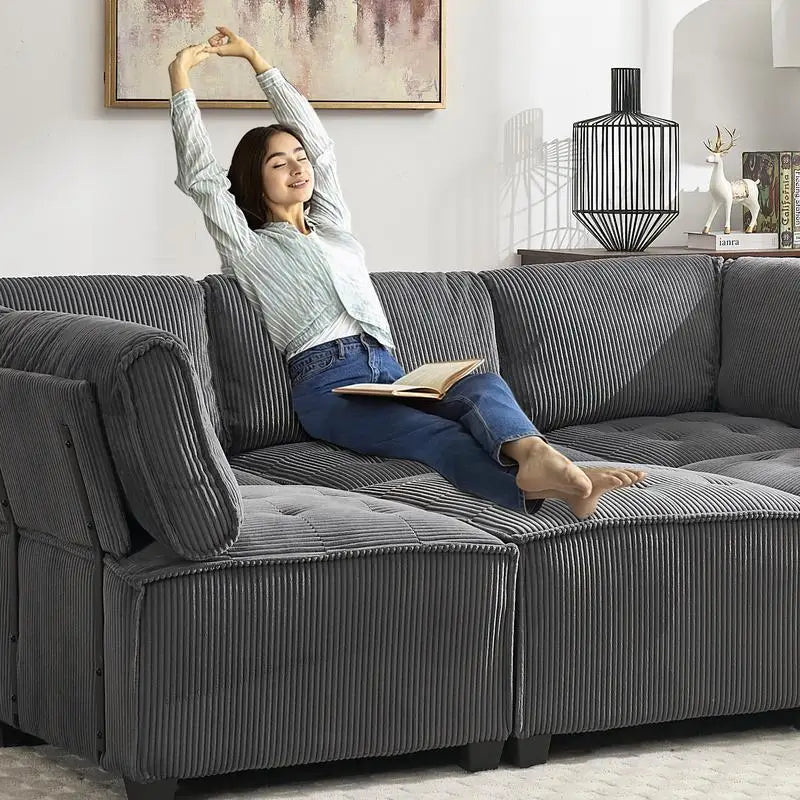 Modular Sectional Sofa U-Shaped Couch with Reversible Chaise 6-Seat Convertible Design