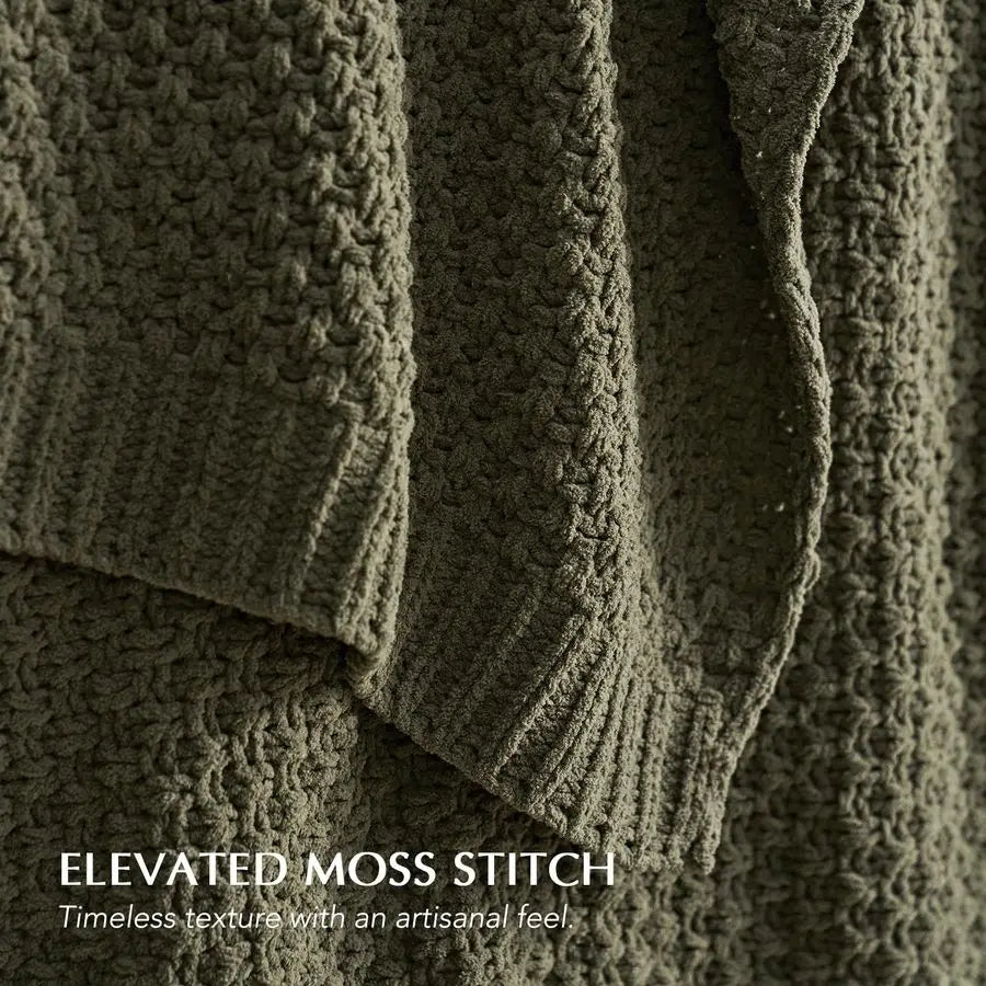 Chenille Knitted Decorative Farmhouse Throw Blanket Soft Luxurious Moss Stitch Blankets for Bed, Couch