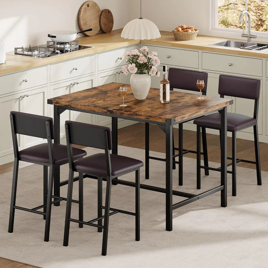 5-Piece Bar/Pub Dining Table Set 4 Upholstered Chairs
