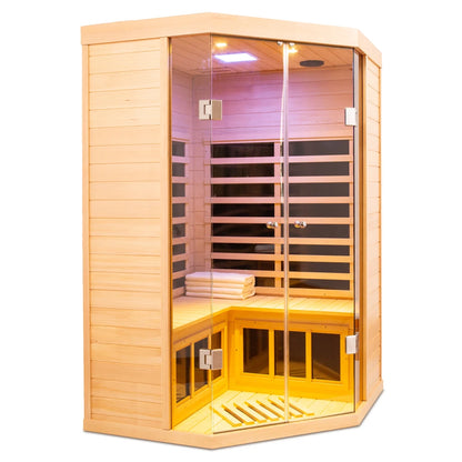 Hemlock Indoor Infrared Corner Sauna Large Glass Front 2 Person
