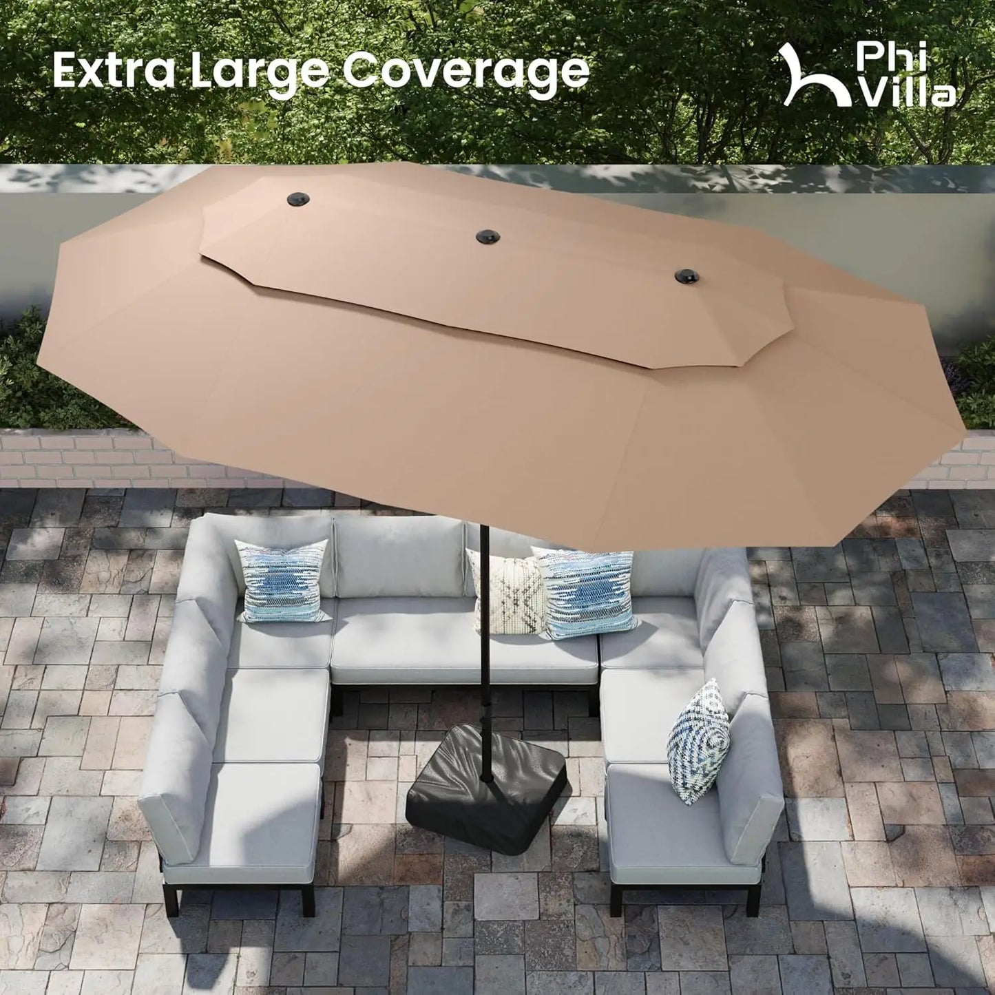 15FT Large Double-Sided 2-Tier Rectangular Outdoor Patio Umbrella Base & Stand Included