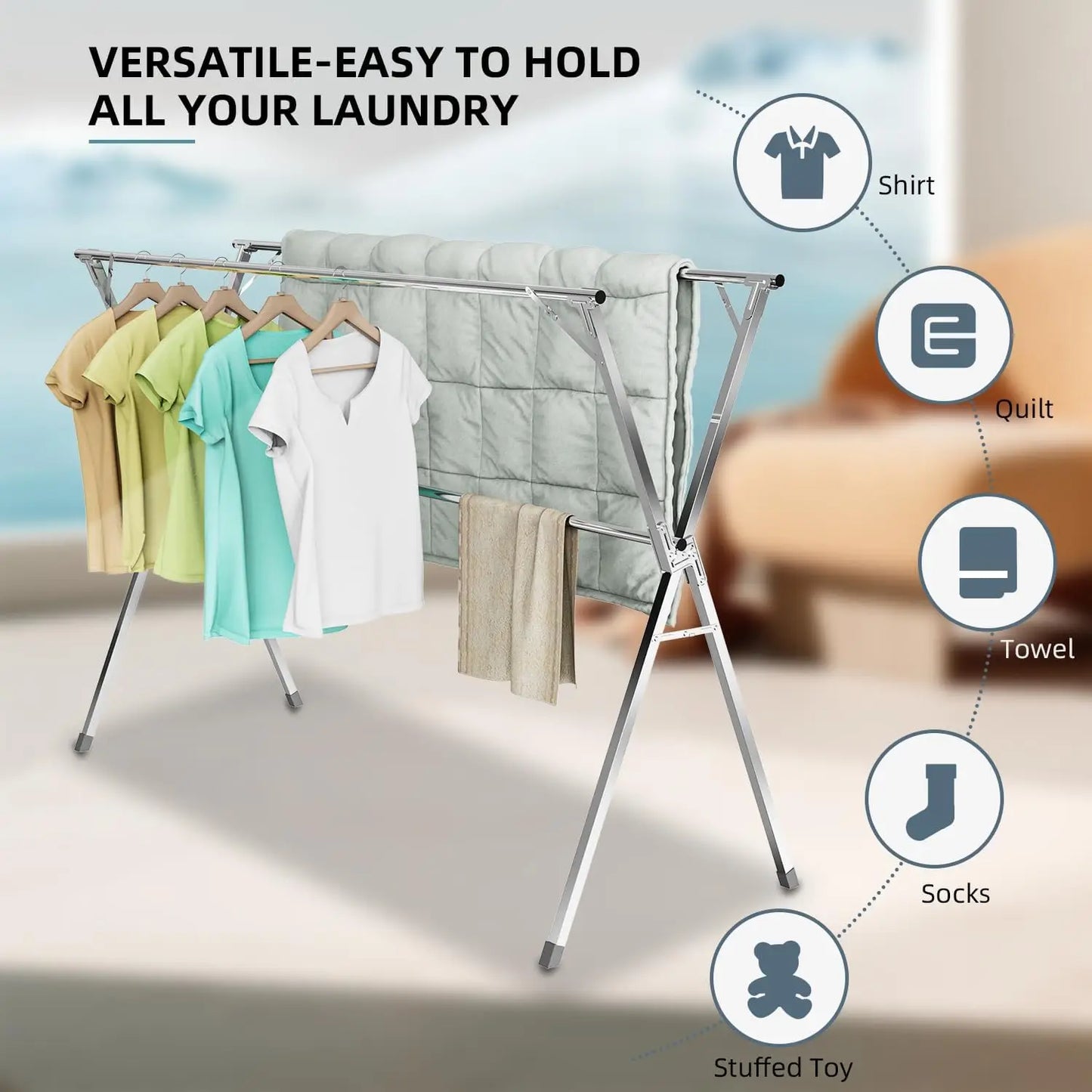 Adjustable Garment Drying Rack Heavy Duty Stainless Steel Indoor Outdoor Drying