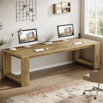 Extra Long 86.6" Two Person Desk Wood Large Workstation