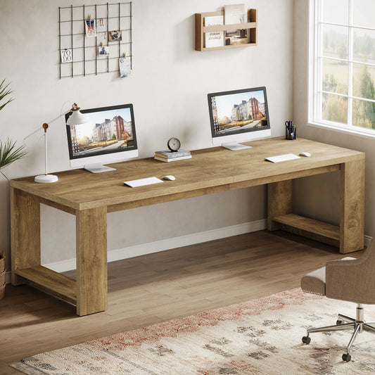 Extra Long 86.6" Two Person Desk Wood Large Workstation
