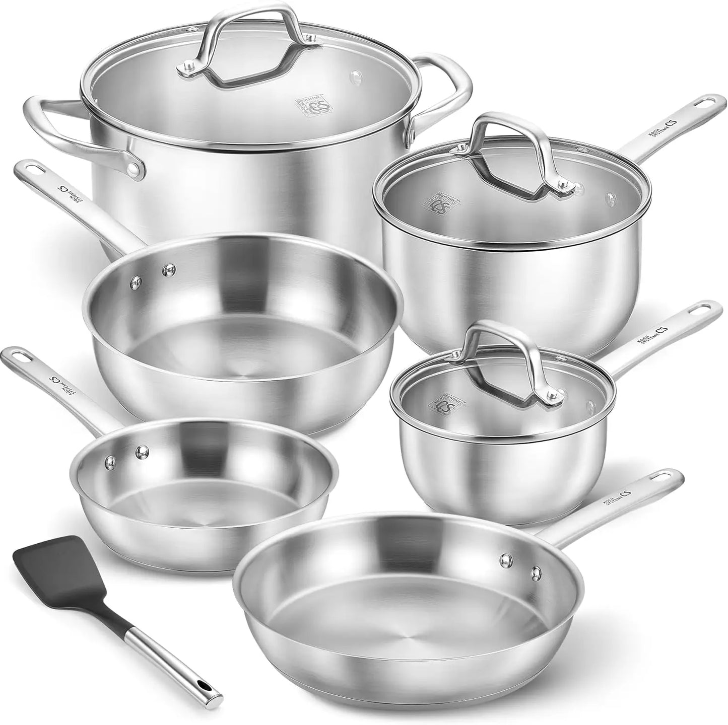 KOCH SYSTEME CS Stainless Steel Pots Pans Cookware Set Induction Ready Oven Safe to 450°F 10 Piece