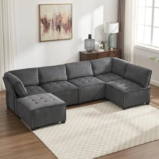 Modular Sectional Sofa U-Shaped Couch with Reversible Chaise 6-Seat Convertible Design