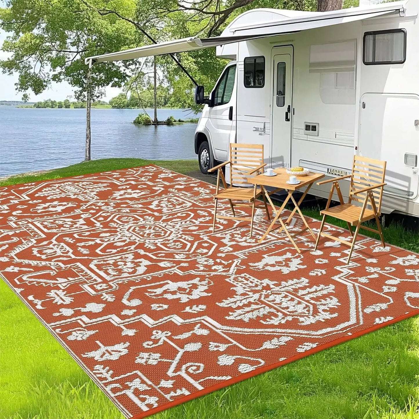 Waterproof Indoor Outdoor Plastic Straw Area Rug Stain-Resistant Easy Cleaning RV Mat for Deck Camping Balcony