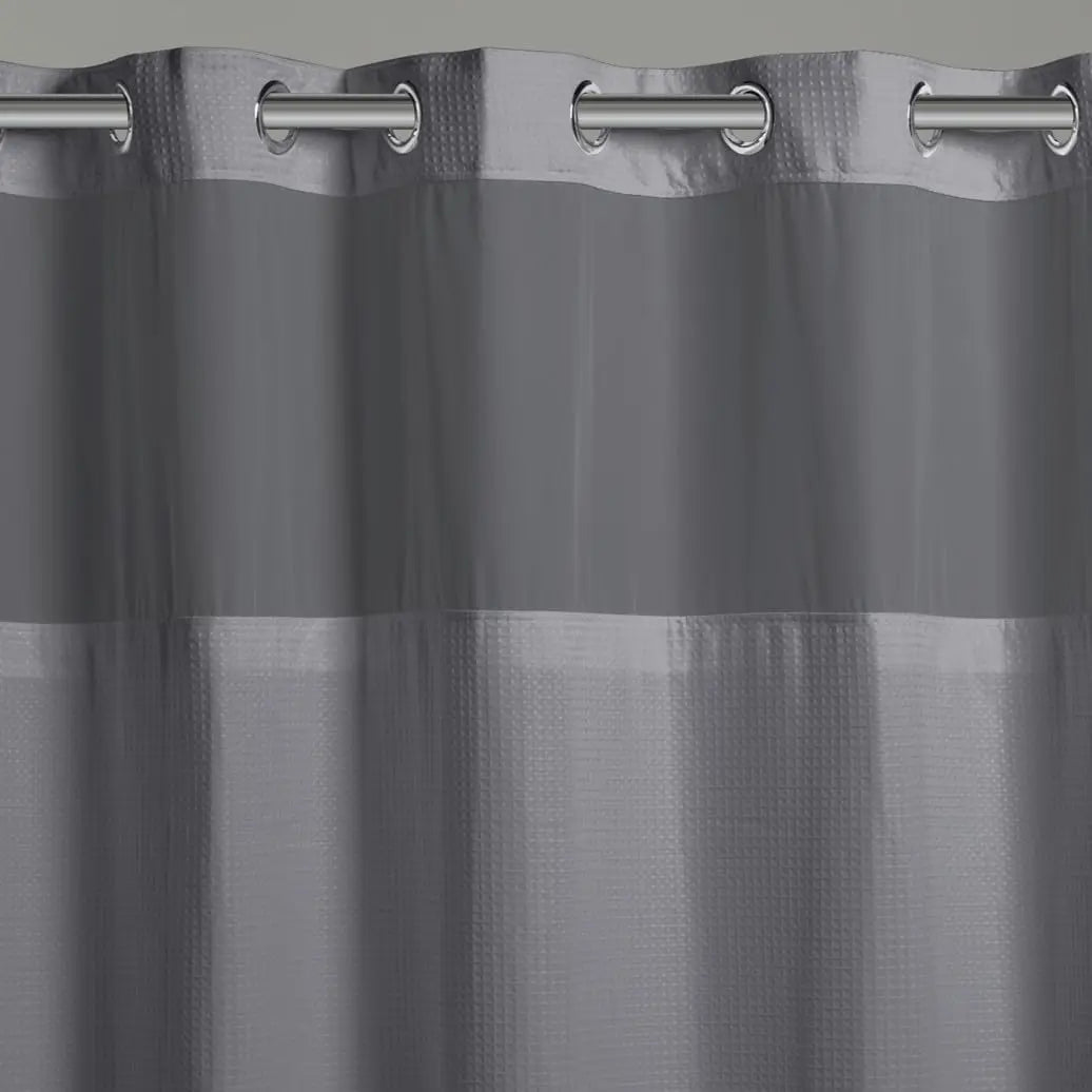 Hookless Waffle Shower Curtain Set with Sheer Window Snap-In Liner Built-In Rings, 71x74 Inches, Frost Grey