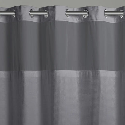 Hookless Waffle Shower Curtain Set with Sheer Window Snap-In Liner Built-In Rings, 71x74 Inches, Frost Grey