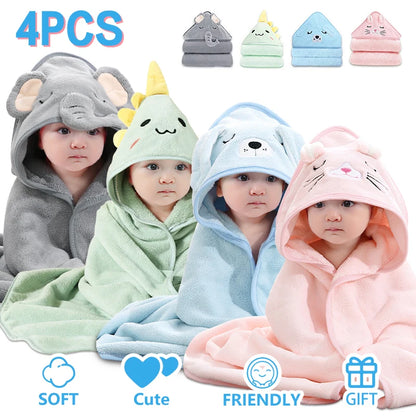 Soft Absorbent Hooded Bath Towel for Newborns Toddlers Kids 32x32 4Pcs Set