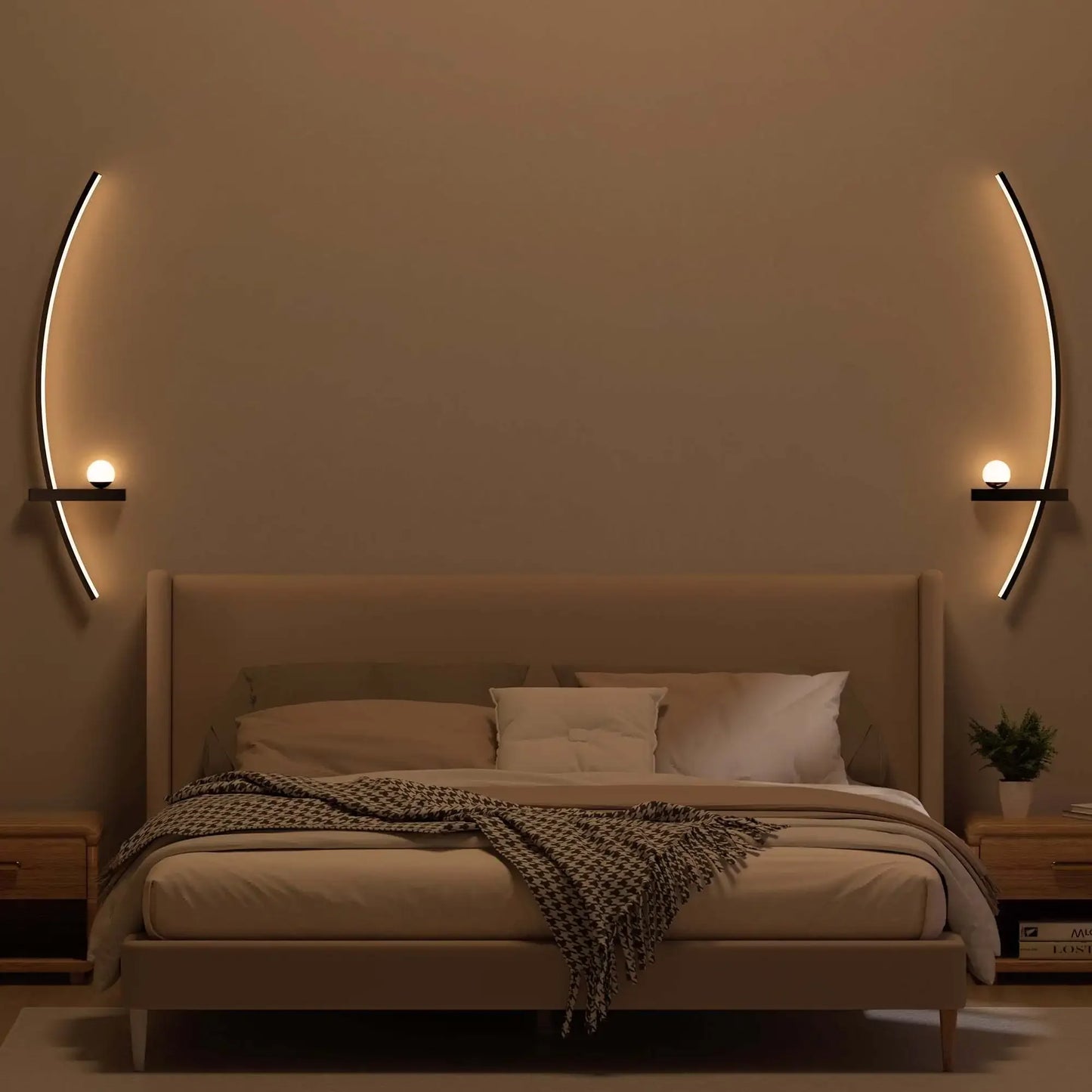 Modern Adjustable Arched Metal Bedside LED Wall Lamp Sconce 31.5" 3000K Warm Glow Indoor Use for Bedroom 2 Piece