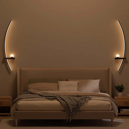 Modern Adjustable Arched Metal Bedside LED Wall Lamp Sconce 31.5" 3000K Warm Glow Indoor Use for Bedroom 2 Piece