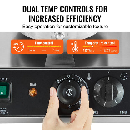 Commercial Dual Head Round Waffle Maker 2460W Non-Stick Stainless Steel Belgian Waffle Iron