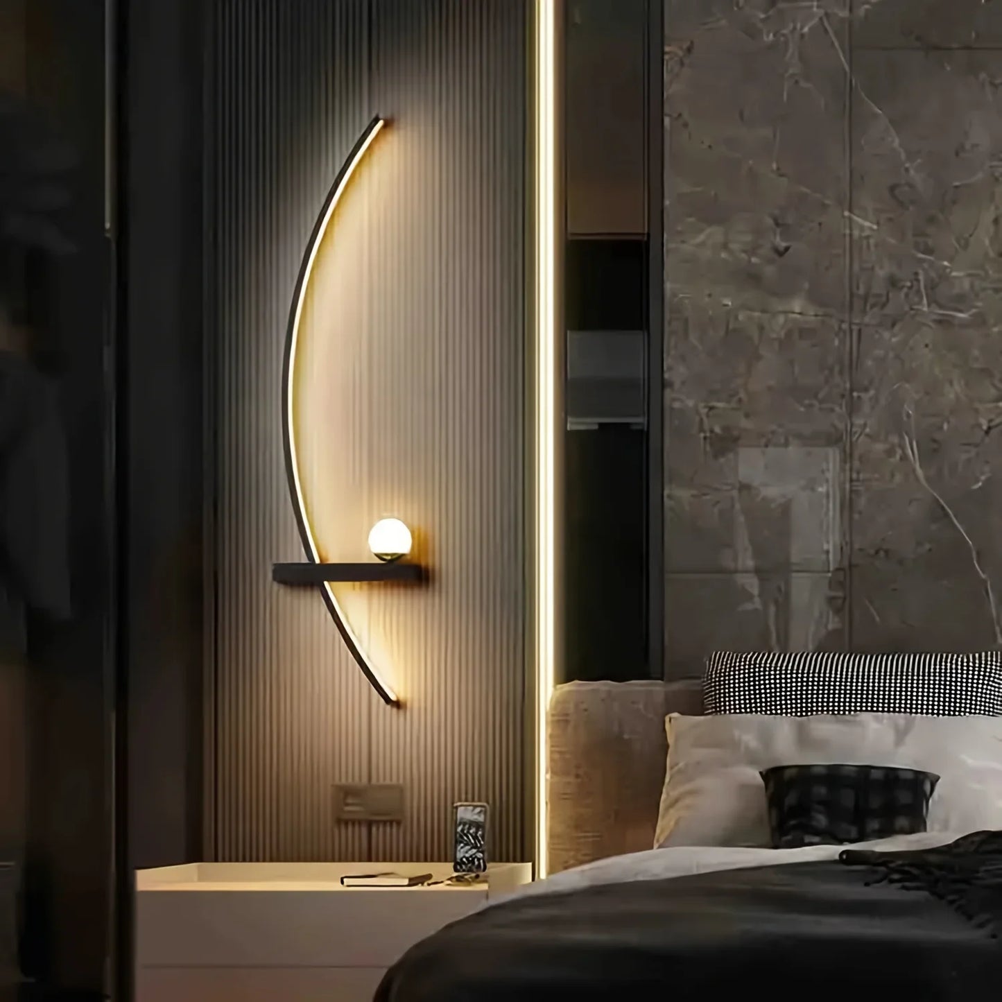 Modern Adjustable Arched Metal Bedside LED Wall Lamp Sconce 31.5" 3000K Warm Glow Indoor Use for Bedroom 2 Piece