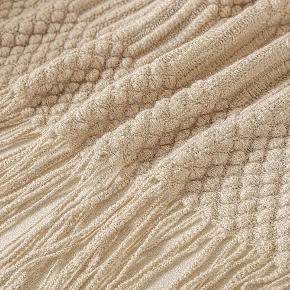 Oversized Vintage Farmhouse Knitted Throw Blanket with Tassels