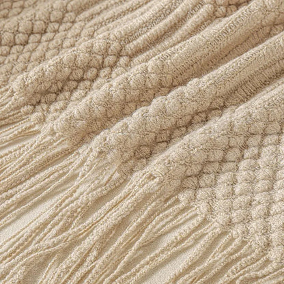 Oversized Vintage Farmhouse Knitted Throw Blanket with Tassels