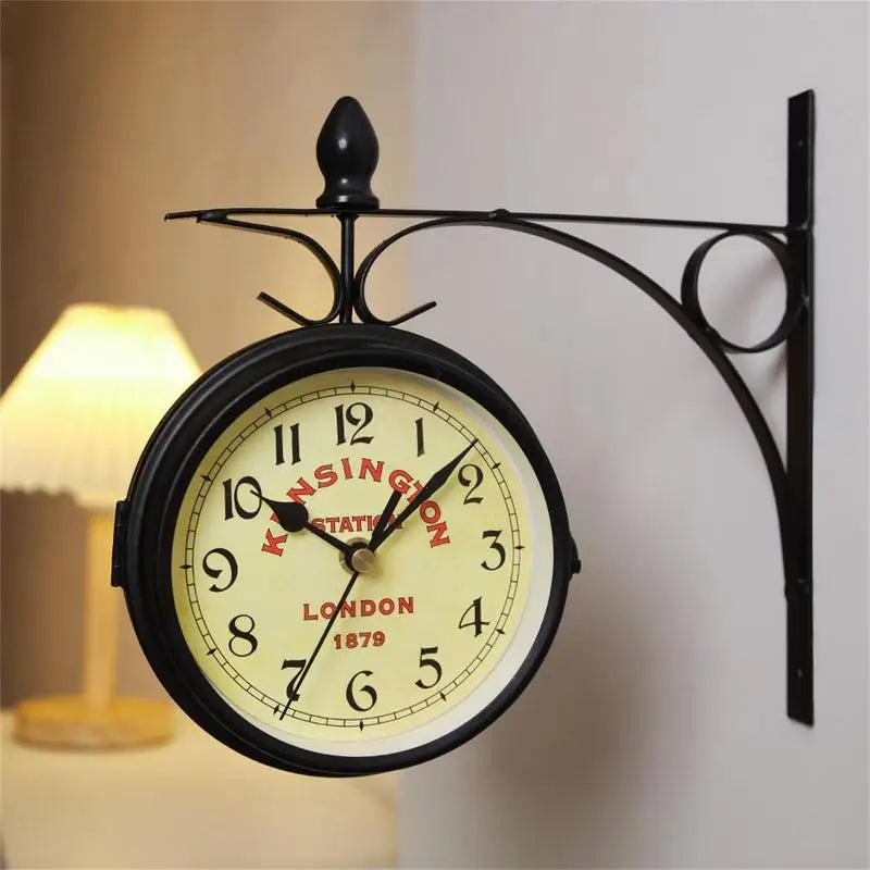 Unique Double-Sided European Antique Hanging Wall Clock