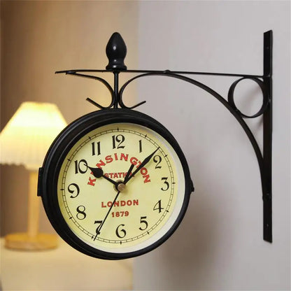 Unique Double-Sided European Antique Hanging Wall Clock