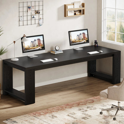 Extra Long 86.6" Two Person Desk Wood Large Workstation