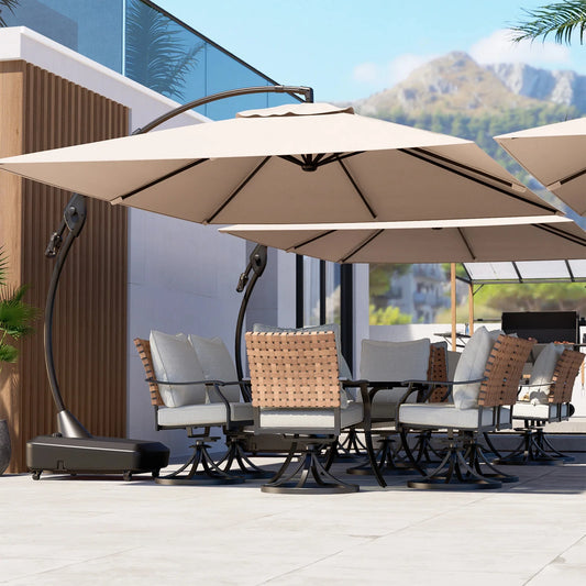 Outdoor Aluminum Cantilever Rectangle Offset Umbrella with Base 10x13 Ft