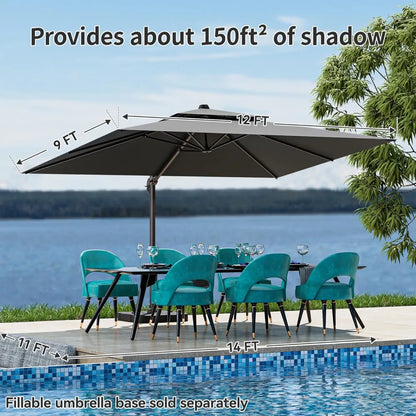 360° Rotation Heavy Duty Cantilever Patio Umbrella Double Layer Offset Design Large Rectangle 9x12 Ft
