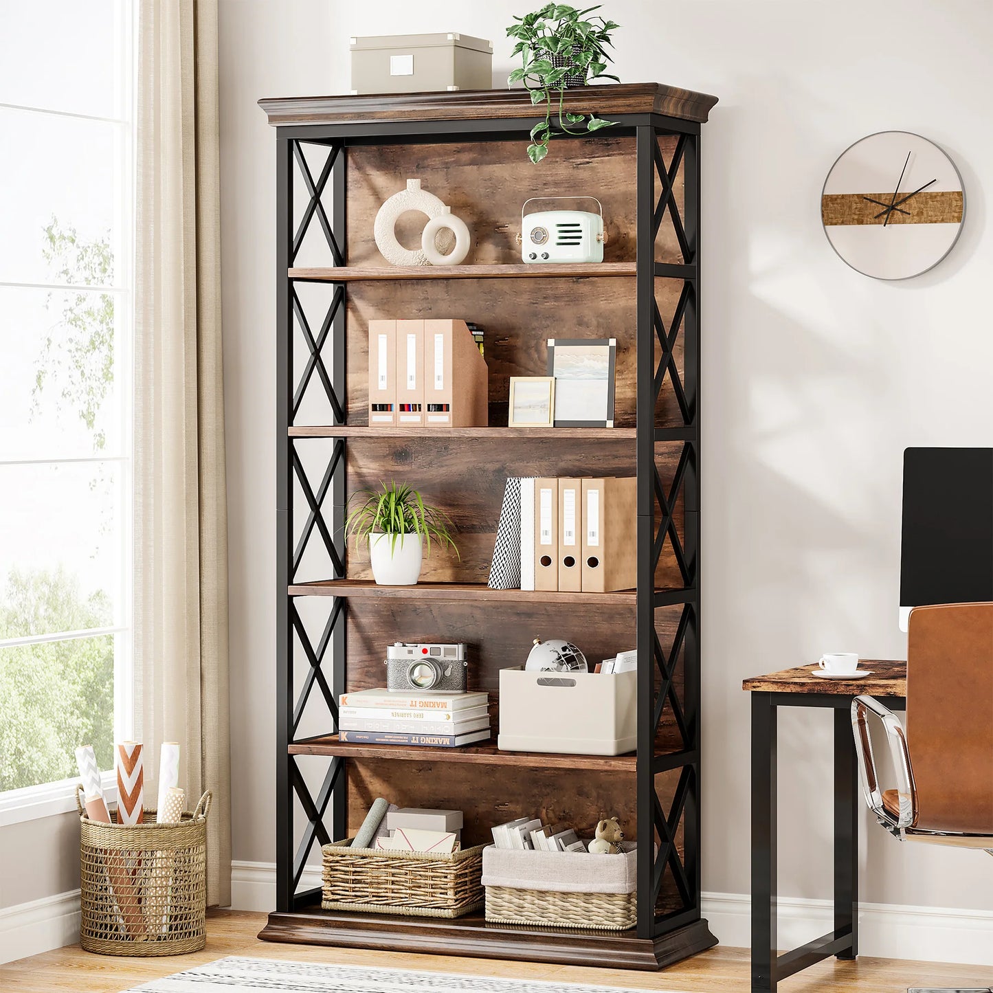 Industrial 6-Tier 5 Shelf Display Storage Floor Standing Bookcase 71"