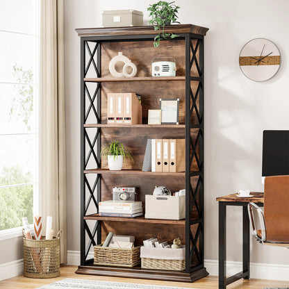 Industrial 6-Tier 5 Shelf Display Storage Floor Standing Bookcase 71"