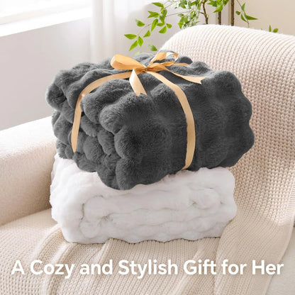 Faux Rabbit Fleece Throw Blanket for Bedroom Living Room