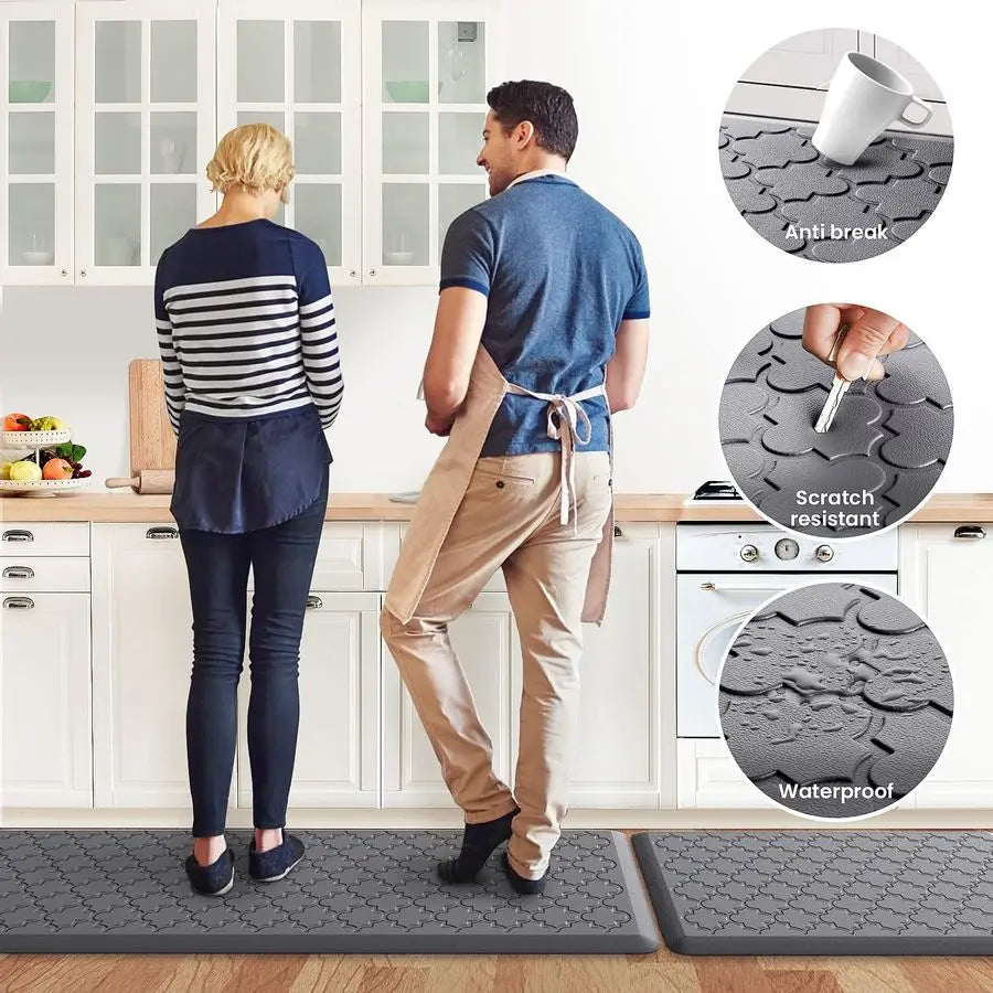Cushioned Ergonomic Anti Fatigue Standing Floor Mat Waterproof Non-Skid Comfort Foam 2 Piece