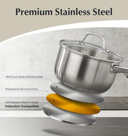 KOCH SYSTEME CS Stainless Steel Pots Pans Cookware Set Induction Ready Oven Safe to 450°F 10 Piece