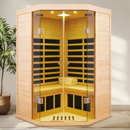 Hemlock Indoor Infrared Corner Sauna Large Glass Front 2 Person
