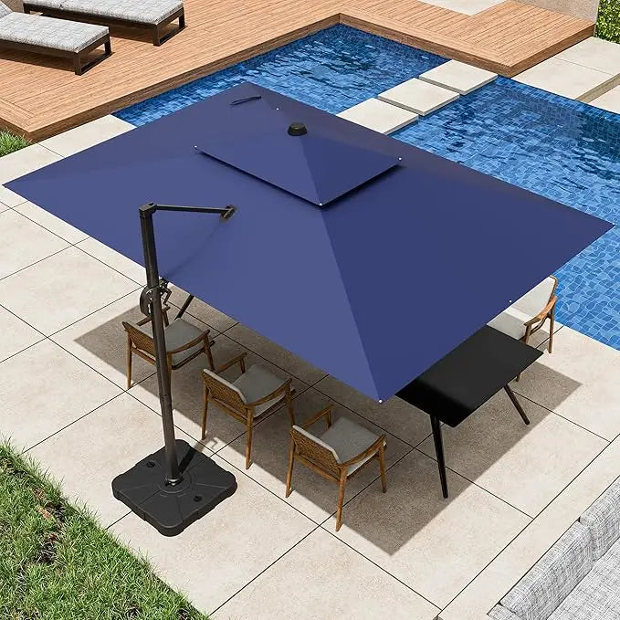 360° Rotation Heavy Duty Cantilever Patio Umbrella Double Layer Offset Design Large Rectangle 9x12 Ft