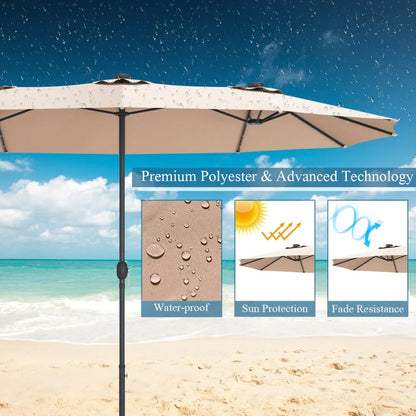 Solar LED Patio Outdoor Double-Sided Umbrella 15 Ft with 36 Lights