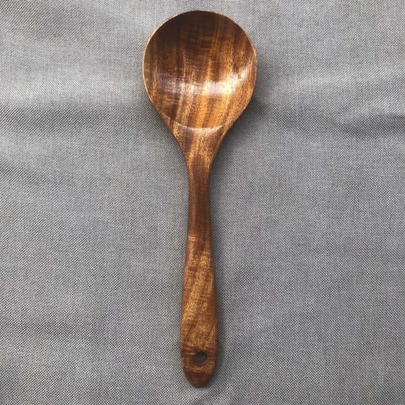 Natural Wood Kitchen Tool Set Includes Spoon, Spatula Slotted Spoon 5 Pieces