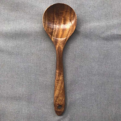 Natural Wood Kitchen Tool Set Includes Spoon, Spatula Slotted Spoon 5 Pieces