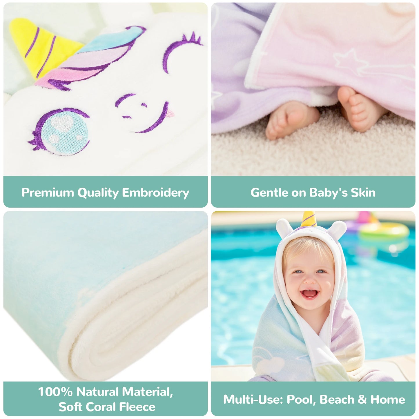 Baby Towels Ultra Soft Absorbent Coral Fleece Bath Hooded for Newborn Infant Toddler