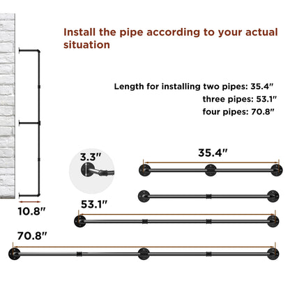 Wall Mounted Industrial Garment Hanging Rod Closet Storage 70.8 Inch