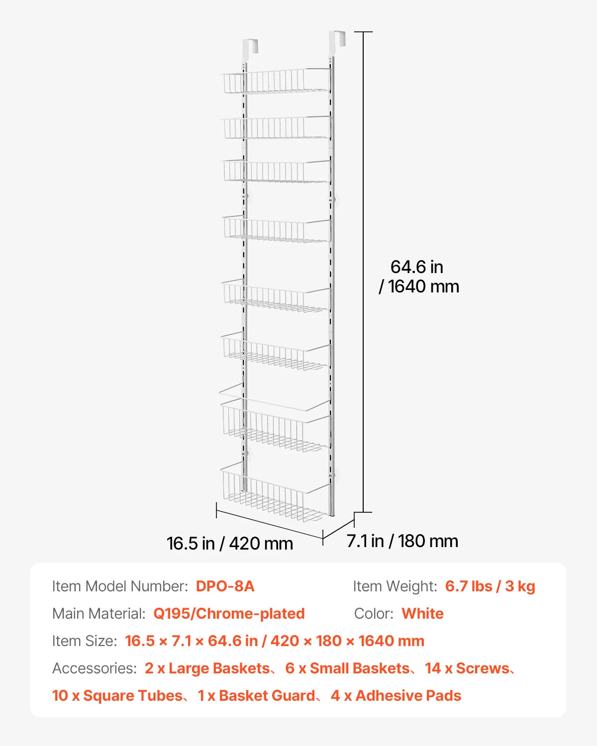 VEVOR 6/8/9/10 Tier Over the Door Hanging Pantry Spice Rack Organizer Heavy-Duty Steel Adjustable