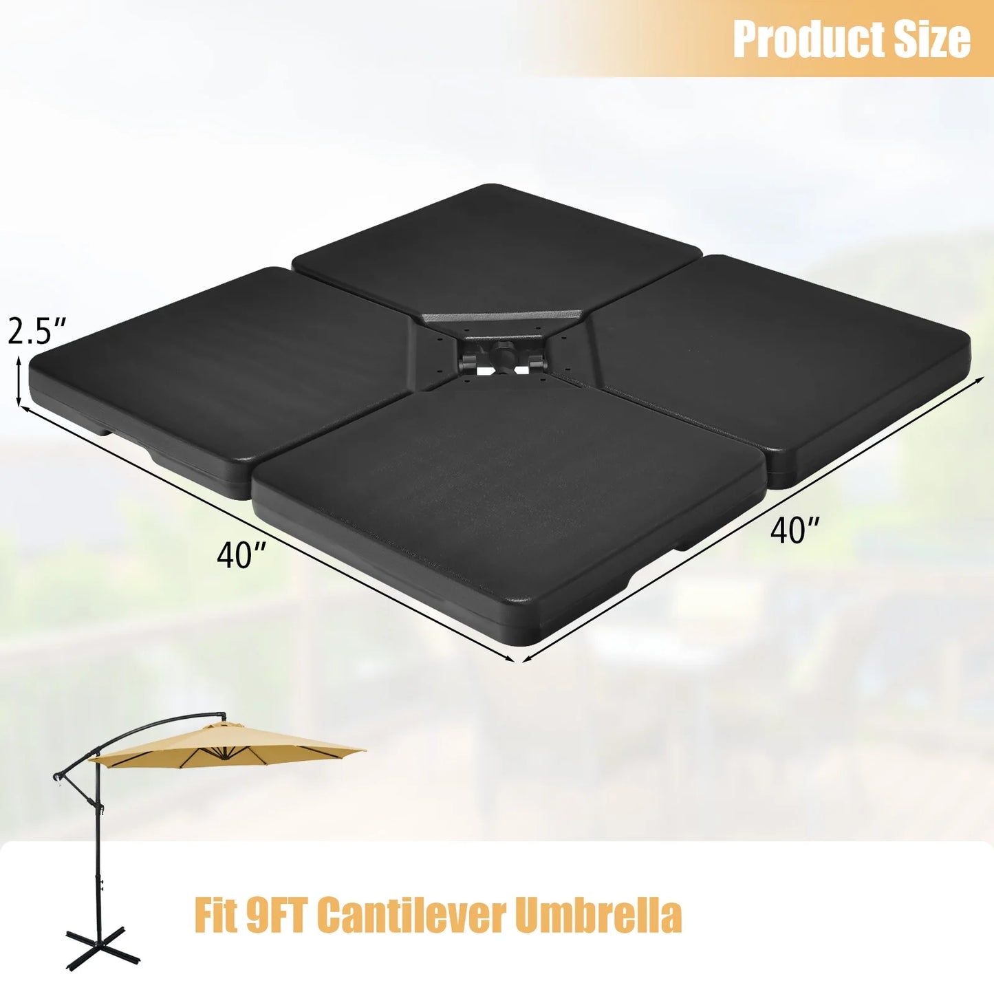 Heavy Duty Cantilever Offset Patio Umbrella Base 4pcs 13L Square Black
