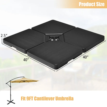 Heavy Duty Cantilever Offset Patio Umbrella Base 4pcs 13L Square Black