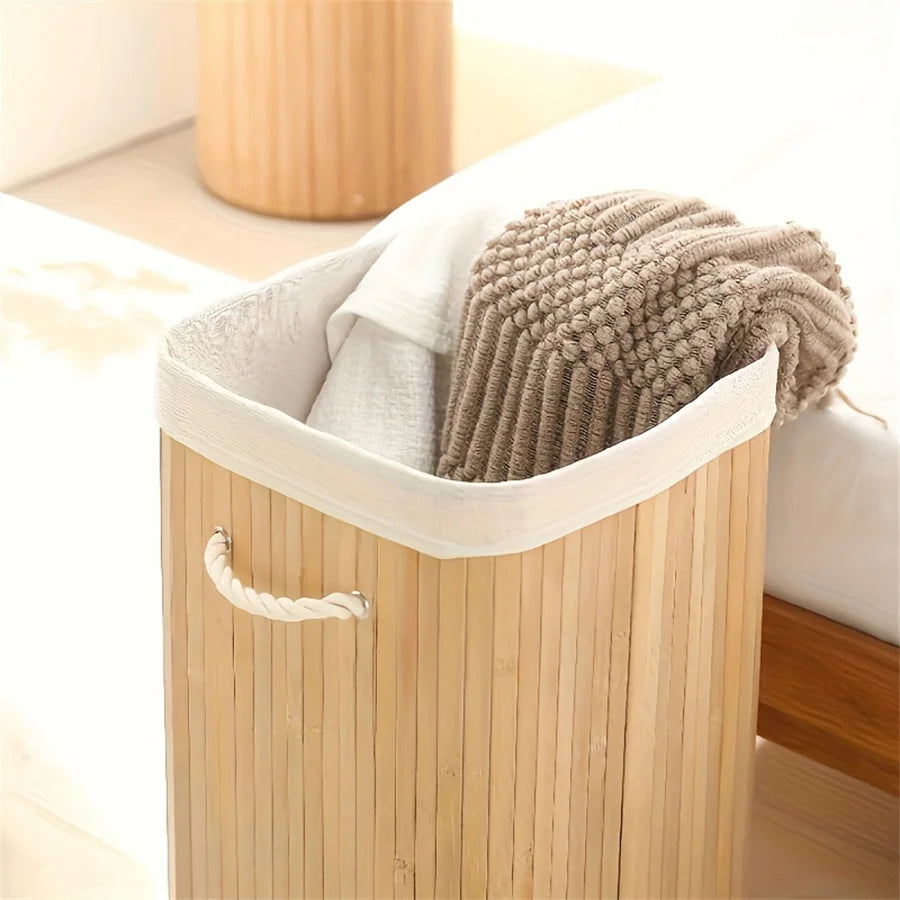 Bamboo Foldable Storage Basket Large Capacity for Bedroom Bathroom Laundry Room Organizing Toys Clothes
