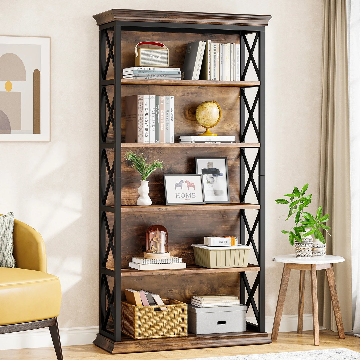 Industrial 6-Tier 5 Shelf Display Storage Floor Standing Bookcase 71"