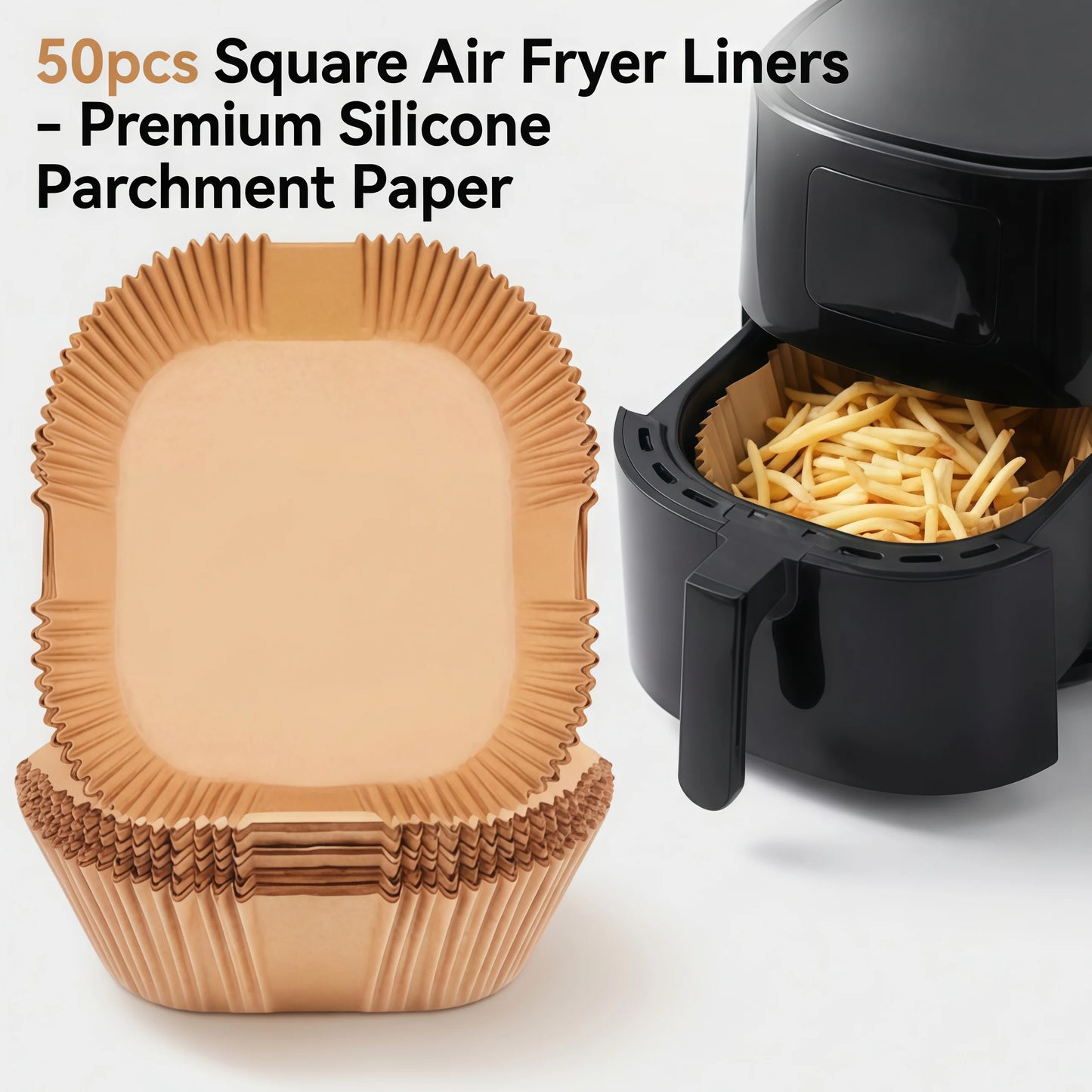Pre-Cut Parchment Non-Stick Air Fryer Paper Liners Easy Clean Up 50 Pcs 20cm