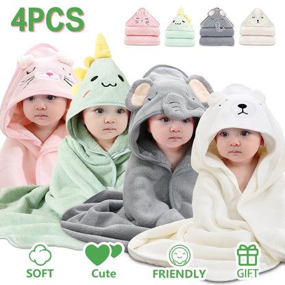 Soft Absorbent Hooded Bath Towel for Newborns Toddlers Kids 32x32 4Pcs Set