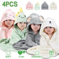 Soft Absorbent Hooded Bath Towel for Newborns Toddlers Kids 32x32 4Pcs Set