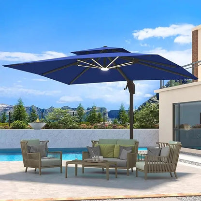 Heavy Duty Windproof Double Top Cantilever Patio Umbrella with LED Lights 10x13 Ft