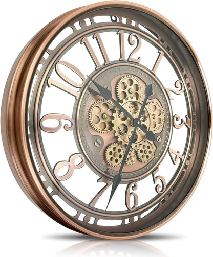 Large Metal Industrial Steampunk Unique Vintage Rustic Real Moving Gears Wall Clock