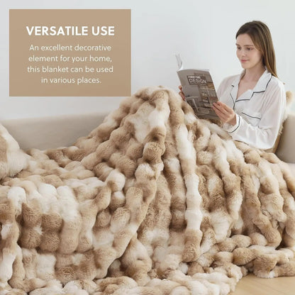Faux Rabbit Fleece Throw Blanket for Bedroom Living Room