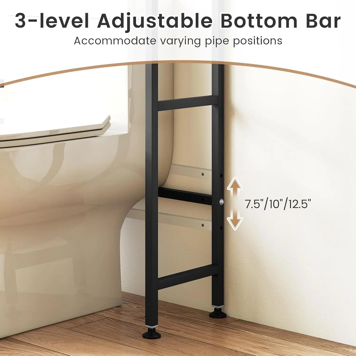 Freestanding Over the Toilet Storage Cabinet 2 Flip-up Fluted Doors 4 Hooks Metal Stand